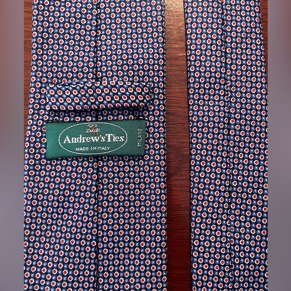 Red and blue dotted Andrew’s of Milano tie
